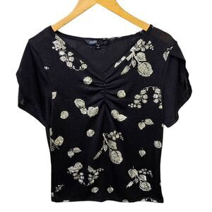 LuLaRoe Black Top with Cream Floral Accents Size Medium